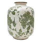 SYDDOL White Ceramic Vase, Small French Country Style Porcelian Vase Hand Painted Floral Design with Vintage Crackle Glaze for Wedding Dinner Table Office Bedroom - 5.5 Inch / 14 CM (Green)