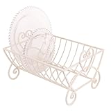 Cream Cast Iron Kitchen Sink Dish Drainer 10 Compartment Plate Drying Rack