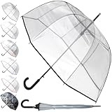 60MPH Rare Automatic Clear Umbrella - Windproof Dome Umbrella Strong - See Through Transparent Clear Plastic Canopy - Best for Visibility - Designer Fiberglass Men Women - Black Trim