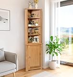 Hallowood Furniture Waverly Corner Cupboard and Top, Solid Oak Storage Cabinet with 5 Adjustable Shelves & Cupboard, Ideal Corner Cabinets for Living Room, Kitchen Oak Furniture