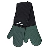 MasterClass Silicone Oven Gloves, Heat Resistant Mitts with Cotton Padding, Double Sided Non-Slip Gloves for Cooking and Baking, BPA-Free, Black/Hunter Green