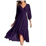 Sheath Dress Women's Chiffon Spring Dress V-Neck Long Sleeves Pleated A-line Midi Length Wedding Guest Beautiful Summer Dresses Knee-Length, purple, XXL