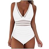 Women's One Pieces Swimsuit V Neck Swimming Costume Cut Out Swimwear Tummy Control Bathing Suit Sexy Low Back Beachwear Ladies Sexy Push Up Halter Padded Vintage Bikini Ruffled Sets UK 16 8 10 12 14