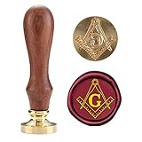 Square & Compass Masonic Sealing Wax Stamps Retro Copper Seals with Wooden Hilt for Party Invitation, Wine Packages, Embellishment of Envelopes, Greeting Cards