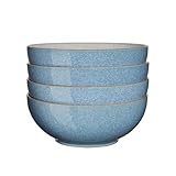 Denby - Elements Blue Cereal Bowls Set of 4 - Dishwasher Microwave Safe Crockery 820ml 17cm - Blue, White Ceramic Stoneware Tableware - Chip & Crack Resistant Soup Bowls