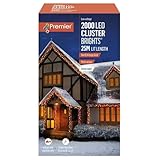 Premier 2000 LED 25m Christmas Outdoor Cluster Timer Lights Red & Vintage Gold
