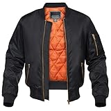 KEFITEVD Men's Jacket Bomber Winter Warm Military Coat Padded Lined Varsity Jackets Casual Windbreaker,Black,M