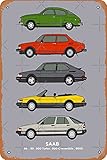 WKHGUBHXIO Saab Classic Car Outline Illustration Poster Metal Tin Sign 8"" x 12"" Vintage Retro Man Cave Wall Decor.