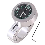 GLOGLOW Motorcycle Handlebar Watch with Shiny Silver Frame Shockproof for Cruiser Chopper Custom 7/8-1 Inch Handlebar