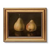 ARPEOTCY Gold Framed Vintage Wall Art for Living Room, Pear Fruits Painting Prints Shelf Decor for Kitchen, Aesthetic Bedroom Wall Art Decor, Farmhouse Artwork for Family (Two Pears - 25.5L x 20.5W)