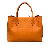 Authentic Real True Ostrich Skin Women's Totes Female Handbag Genuine Exotic Leather Lady Working Purse Large Shoulder Bag, Orange Color, 32cm(Length) x 25cm(Height) x 14cm(Deep)