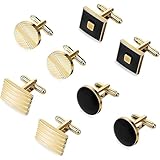 4 Pair Gold Cufflinks For Men Set, Cuff Links Mens Personalised Cufflinks For Men, Round And Square Mens Cuff Links Set Classic Elegant Black Tone Cufflink For Wedding Business Graduation