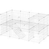 SONGMICS 2-Floor Metal Pet Playpen, 36 Grid Panels, Customisable Cage Enclosure for Small Animals, Guinea Pigs Hamster Runs, Rabbit Hutches, Includes Mallet, Indoor Use, 143 x 73 x 71 cm, White LPI02W