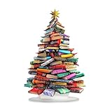 2D HD Printed Book Stack Christmas Tree Decor, Waterproof Festive Tabletop Ornament, 25cm Tall Holiday Home Decoration for Xmas (18 * 25cm)