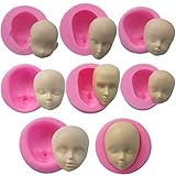 WonDerfulC 8pcs Silicone Human Head Mould Fondant Face Moulds Model Doll Head Mold Making Cake Clay Resin Candle Soap Molds