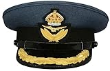 handembroideryuk RAF Group Captain Dress Cap – Royal Air Force Peaked Hat with Crown & Eagle Badge | Military Parade Headgear with Embroidered Peak & Chin Strap