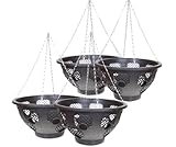 Trendi® Easy Filling Hanging Baskets/Planters Black 15"/ Indoor Outdoor Garden Porch Decoration With Chain 46cm (set of 4)