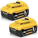 2 Pack Replacement for Dewalt battery 18V 5Ah DCB184 DCB182 DCB181 DCB180 DCB201 DCB200 DCB204 with LED Indicator