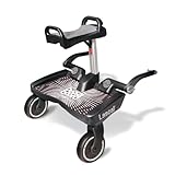 Lascal BuggyBoard Maxi+ | Universal Buggy Board with Seat, Compatible with 99% of Pushchairs | Pram Accessory for Children from 2-6 Years | Black with Grey Saddle
