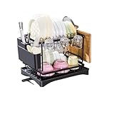ZMCGNO Deli 2-Tier Metal Dish Drying Rack For Kitchen Counter & Sink,with Utensil Holder,Cutting Board Storage, Dishwasher Drainer