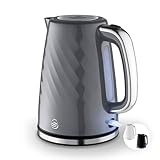 Swan SK14611GRY Windsor Rapid Boil Kettle with Removable Limescale Filter, Boil Dry Protection and Hidden Cord Storage, 1.7L, 3KW, Grey