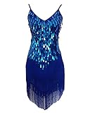 Grouptap Womens flapper gatsby sequin tassel ballroom dance sling skirt blue latin salsa tango samba cha cha rumba dress size 6/8/10/12 (Blue, UK 6-12)