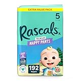 Rascals CoComelon Nappy Pants丨Size 5丨4 Jumbo Poly Pack x 48 Nappies丨Total 192 Nappies丨UltraFlex 360° Waistband丨Softness Using AirSpun丨breathable Feather-Soft (Size 5)