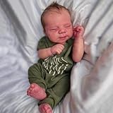Anano Full Silicone Reborn Baby Doll Boy 18in 45cm Flexible Platinum Realistic Silicone Baby Doll With Lifelike Belly Button, Olive Green Outfit Included, Perfect For Collecting And Companion