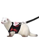BOXOB Small Animal Harness And Leash Set, Red Plaid Pattern Adjustable Soft Harness with Durable Escape Resistant Perfect for Ferrets Rabbits Guinea Pigs Hamsters and Kittens