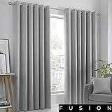 Fusion Strata Woven Eyelet Lined Curtains, Silver, 66 x 90 Inch, 100% Polyester, W168cm (66") x D229cm (90")