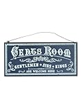 Vintage Style Gents Room Navy Blue and White Metal Plaque, 'Gentlemen Sirs Kings Are Welcome Here'