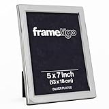 Frametigo - Silver Plated Flat Edge Photo Frame, 5"x7" (13x18cm) Photo Size - Velvet Frame Backing & Stand - Real Glass Window - Tarnish-Resistant - Landscape or Portrait Orientation