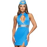 Ann Summers Air Stewardess Costume Flight Attendant Costumes with Hat Air Hostess Costume, Women's Fancy Dress with Full-Length Zip & Gold Trim - Genuine Role Play Outfit