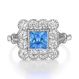 Ladies Handmade Sterling 925 Silver White Sapphire & Aquamarine Cocktail Ring (R)