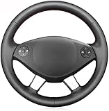 Black Leather Handsew Car Steering Wheel Cover, For Mercedes Benz W639 Viano 2010-2015 Vito 2010-2015 Valente 2012-2015,Grey Line