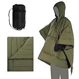 REDCAMP Wearable Camping Blanket Lightweight, Multifunctional Warm Travel Quilt Waterproof, Compact Wearable Poncho with Detachable Hood for Camping, Hiking (Army Green)