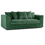 Furnishings For Less UK New Luxor Green Fabric 3 Seater Sofa | Jumbo Cord Scatter Back Settee (Green, 3 Seater)