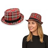 RockParty Adult Red Tartan Pork Pie Hat – Scottish Plaid Fancy Dress Accessory for Burns Night, Costume Parties & Themed Events