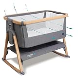 Tutti Bambini CoZee® Air Extra Breathable Next To Me Crib & Standalone Baby Cot - Baby Rocker with Deluxe Airflow Mattress, Easy Fold Bed, Travel Cot with Mattress (0-6 Months) - Oak/Charcoal