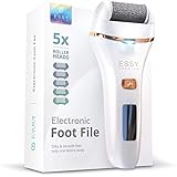 Essy Electric Foot File Hard Skin Remover with 5 Replacement Rollers Foot File Electric Pedicure Sets Cutters Accessories for Dry Dead Hard Skin Feet Callus Remover for Feet Care Exfoliator (White)