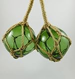 Glass Float Nautical Sea Fishing Buoy 2 x 3" / 7.5cm Dia With Rope Hangers Green | 15216G