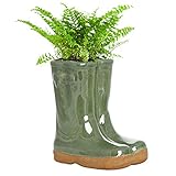 Dibor Petite Green Ceramic Double Wellington Boot Shaped Indoor/Outdoor Plant Pot Xmas Wedding Anniversary Christmas Gardening Gift