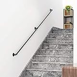 Wrought Iron Wall Mounted Non Slip Stair Handrail for Indoor Corridor Rustic Black Handrail for Old Man Balustrade Stair Railing with Iron Pipe