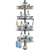 SWTYMIKI Telescopic Shower Caddy Corner - Rustproof Shower Corner Shelves with Towel Bar & Soap Holder, Adjustable No Drilling Organizer for Bathroom Storage With 4 Baskets,27.6-108.3 inch, Black