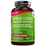 Nutravita Apple Cider Vinegar Capsules with Cayenne Pepper, Turmeric and Ginger Root - 180 Vegan Capsules Made from UK Grown Apples - Raw Unfiltered ACV - 1033mg Daily Dosage - Made in The UK