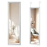 CROWNSHOP Full Length Mirror 110x33cm - Over The Door Mirror with Adjustable Hooks | Wall Mounted Large HD Tempered Glass Full Body Mirrors for Bedroom, Bathroom, Wardrobe (Silver)