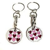 UK Phoenix Trolley Token New £1 Coin Shape 12 Sided Shopping Cart Key Ring Release Shop Locker Keychain (2 x Multi Hearts)