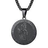 FaithHeart Saint Christopher Necklaces for Baby Boys Christian Jewelry St Christopher Protect Us Pendant Black Steel Chain Christmas Necklace Drivers Charm Baptism Gifts for Children