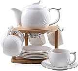 SQMGFA Coffee Cup Set,Teacup Set,Espresso Cups with Saucers and Stand - Porcelain Demitasse Cups,for Espresso, Coffee, Latte, Cafe Mocha,Family Essential Tableware Whi