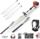 BU-KO 52cc Long Reach Petrol Hedge Trimmer and 3x 75cm Extension Pole, High Performance, Durable Steel Blade Precision Trimming for Tall Hedges & Bushes Easy to Use